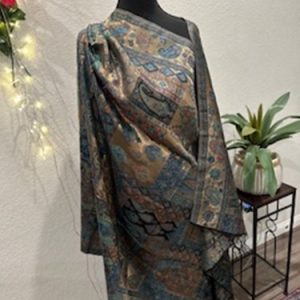Moonlight Kani Pashmina – Light Blue and Golden